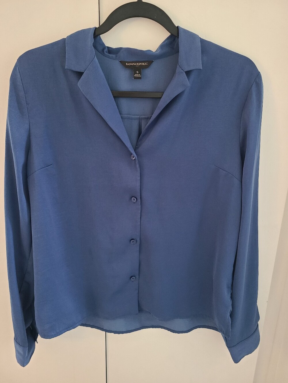Banana Republic Satin Rotal Blue Indigo Button-Front Shirt-Small Boss Babe Power